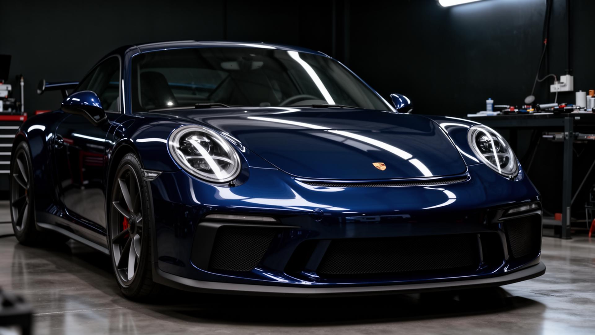 Glossy ceramic-coated sports car paint reflecting light