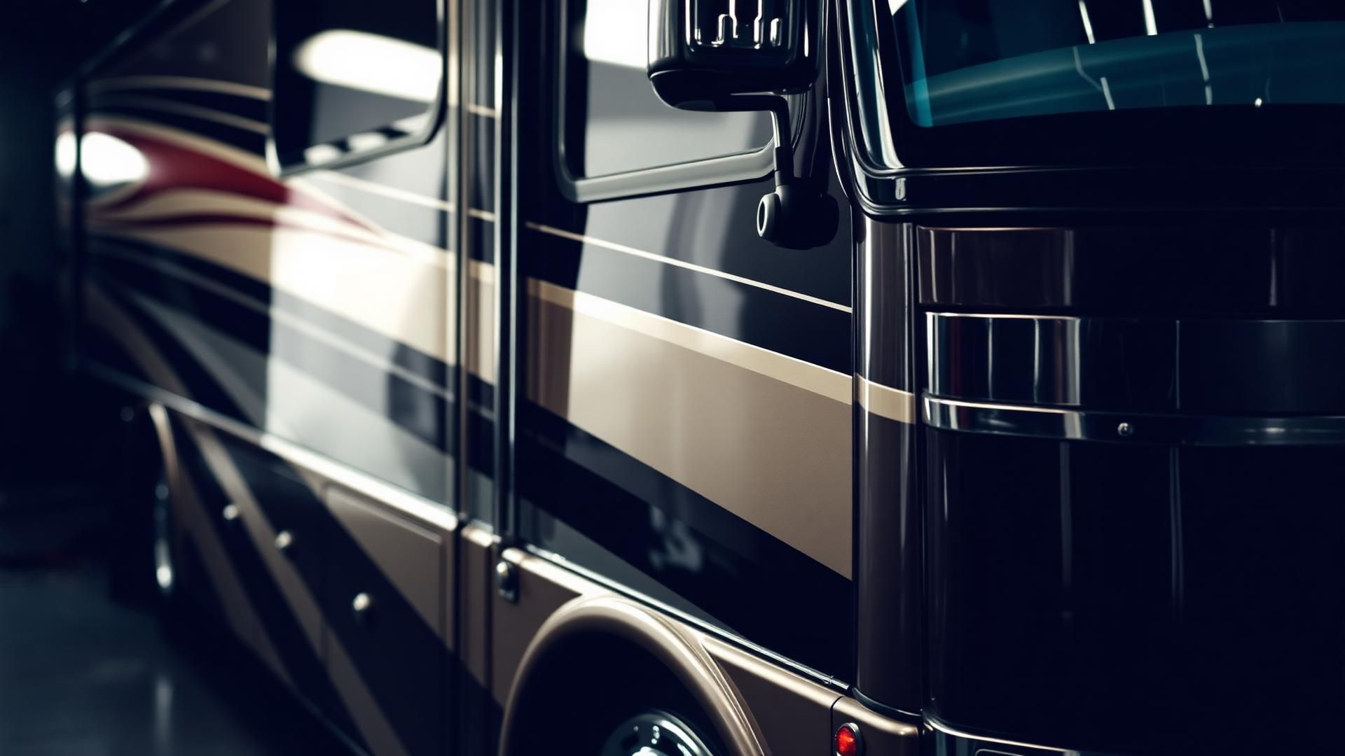 Class A motorhome being detailed at a campsite